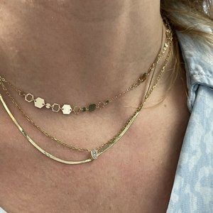 Shimmering 14K Solid Yellow Gold Herringbone 1.3mm Chain Necklace 18”